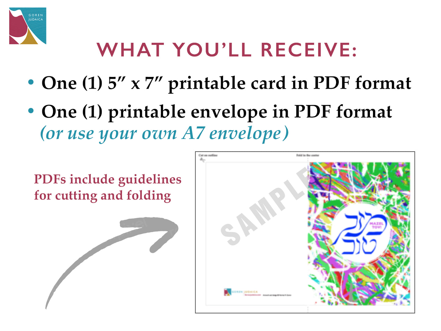 Printable Mazel Tov card, multicolor, Instant Download PDF, 5 x 7 card with printable envelope, digital download,