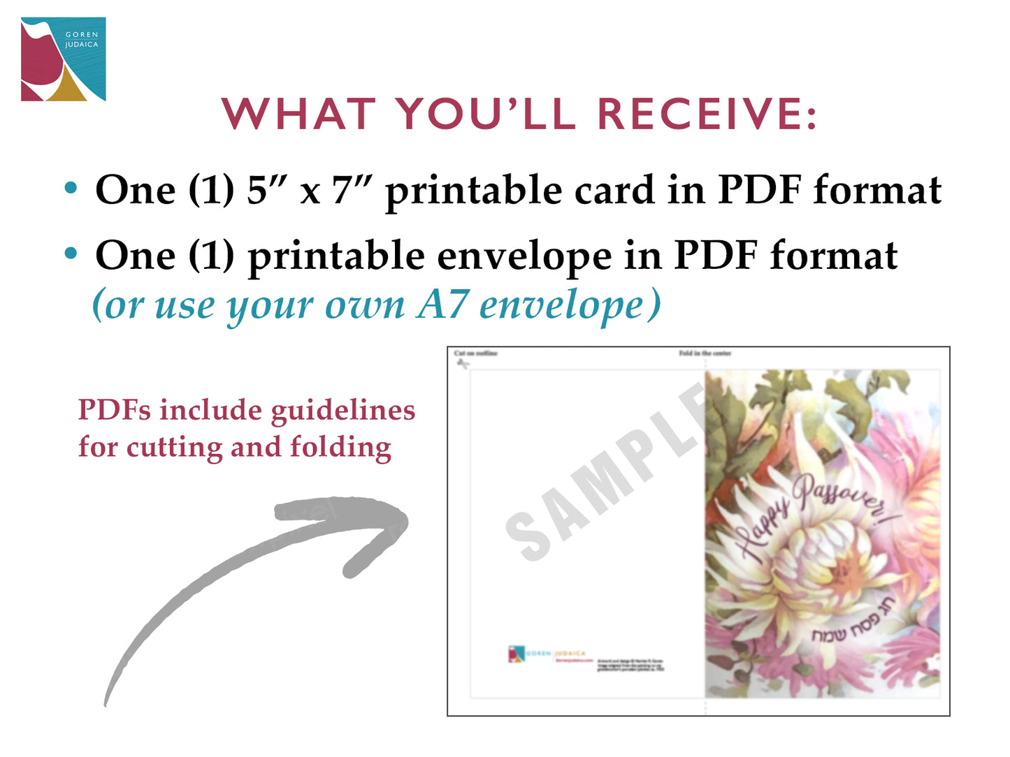 Printable Passover card, flowers, Instant Download PDF, 5 x 7 card with printable envelope, digital download,