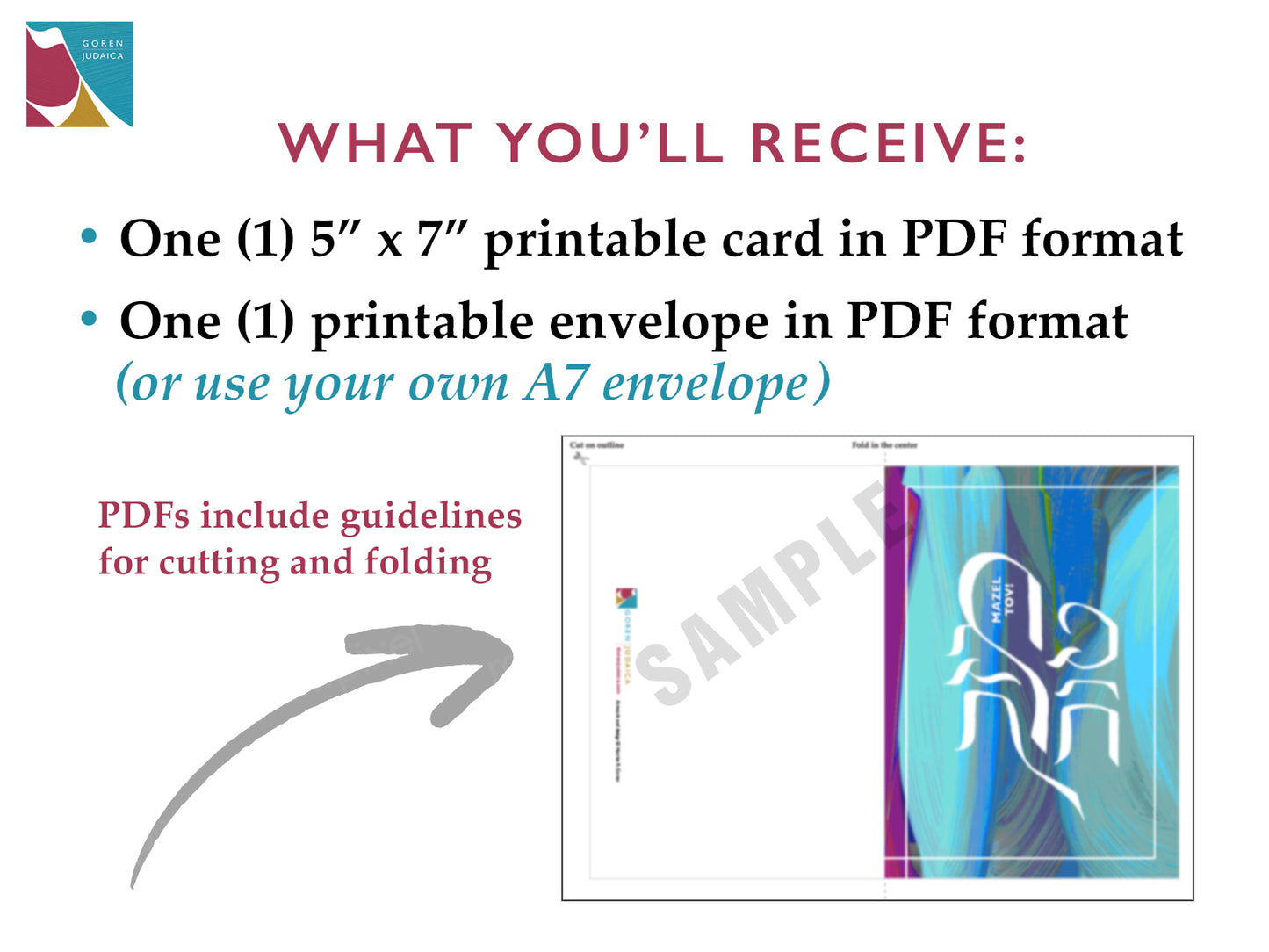 Printable Mazel Tov card, blue and purple, Instant Download PDF, 5 x 7 card with printable envelope, digital download,