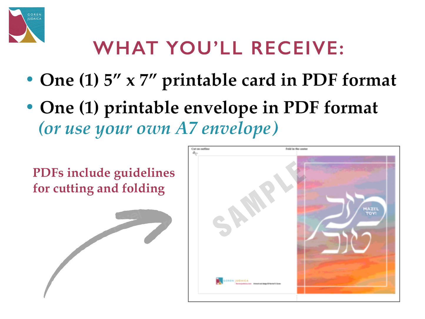 Printable Mazel Tov card, orange and pink, Instant Download PDF, 5 x 7 card with printable envelope, digital download,